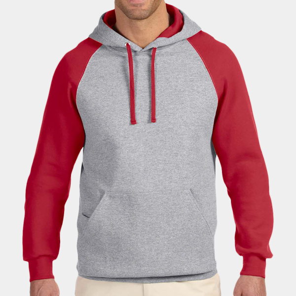 Adult NuBlend® Colorblock Raglan Pullover Hooded Sweatshirt Thumbnail