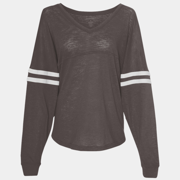 Women’s Slub Jersey Varsitee V-Neck Long Sleeve T-Shirt Thumbnail