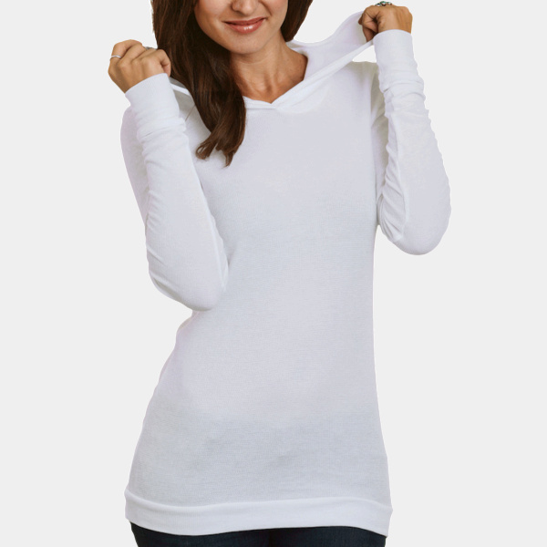 Ladies' USA Made Long-Sleeve Thermal Hoodie T-Shirt Thumbnail